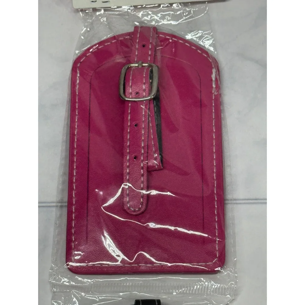 Celebrate It Mr and Mrs Luggage Tags Set 2pc Pink Black Gold Faux Leather NWT